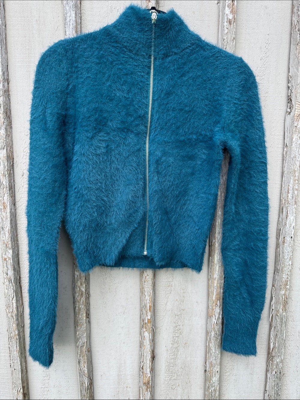 Sincerly Jules Teal Fuzzy Zip-Up Cardigan